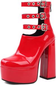Женские ботильоны Gicoiz с закругленным носком, модные массивные высокие каблуки, лакированные, Red 2