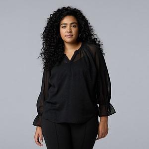 Блузка с присборенным воротником и блеском Plus size Simply Vera Vera Wang