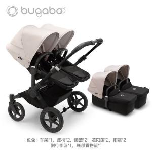 Bugaboo Детская коляска Donkey5 Twin Stroller High Landscape с откидной спинкой для младенцев и малышей, черная рама, белый тент, черное сиденье