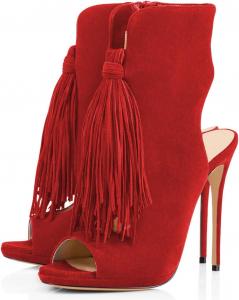 Женские сандалии FSJ с открытым носком, ремешком на пятке, высокие каблуки, бахрома на ботильонах, стильные шпильки с кисточками, обувь для летних нарядов, размеры US 4-15, Crimson