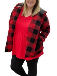 Куртка-свитер из шерпы в клетку Buffalo Plaid красного цвета honeyme