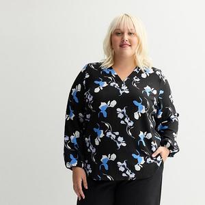 Туника с V-образным вырезом и расклешенными рукавами plus size Nine West, Black Beryl Floral