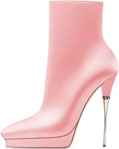 Женские ботильоны на платформе XYD из атласа с молнией, заостренным носком и металлическим каблуком-стилетто для клубного образа, Pink