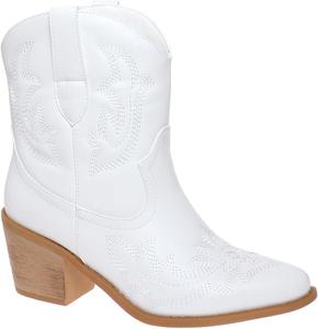 Кожаные женские ковбойские ботильоны Pierre Dumas в западном стиле с острым носком и короткой голенью, White