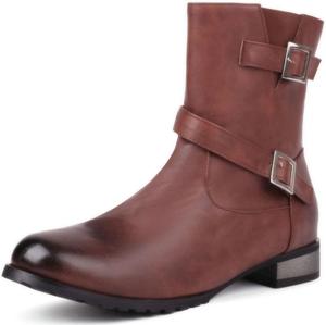 Женские байкерские ботинки DINTAHA на низком каблуке, плоские армейские боевые ботинки до щиколотки с двойной пряжкой, Brown