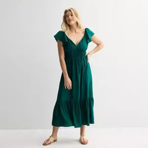 Женское макси-платье с воланами на рукавах Nine West, цвет tiki green