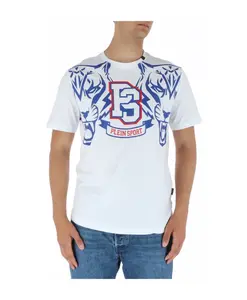 Синяя футболка с короткими рукавами и принтом Plein Sport, белый