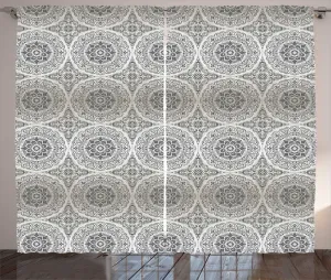 Штора ABAKUHAUS Floral Rustic с градиентным цветочным рисунком, универсальная ленточная штора для гостиной с петлями и крючками, 280 x 225 см, цвет пыльной слоновой кости и серый Abakuhaus