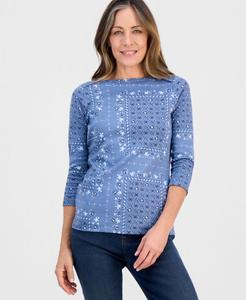 Топ Peite с принтом и вырезом-лодочкой из пима-хлопка, эксклюзивно представлен в Macy's Style & Co, Militia Blue Combo