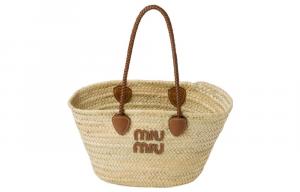 Плетёная сумка-шоппер, Сумка через плечо, Женская сумка MIU MIU натуральный/коньяк