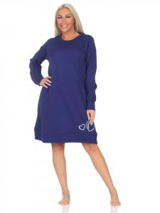 Уютная ночная рубашка из трикотажа с длинными рукавами и рисунком в виде сердечек - 87685, цвет: темно-синий NORMANN