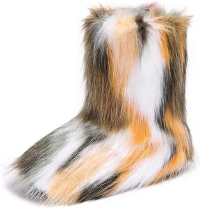 Женские короткие зимние сапоги из искусственного меха, пушистые, средней длины, теплые и удобные для улицы, на плоской подошве ZJWBB, Yellow