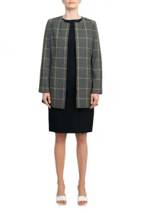 Платье из крепа без рукавов с вырезом-лодочкой, застежкой-молнией сзади и круглым вырезом, длинным рукавом и жакетом с крупным клетчатым узором (комплект из двух предметов) Truedames