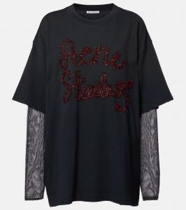 Футболка из многослойного хлопкового джерси и сетки Acne Studios, Anthracite Grey