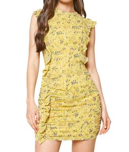 Платье Nola с цветочным принтом и сборками в желтом цвете Multi SUGARLIPS