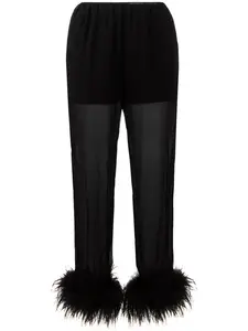 Полупрозрачные брюки с отделкой страусовыми перьями Prada, черный
