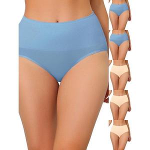 6 пар женского белья с высокой талией для контроля живота, дышащие трусики Inspire Chic, Blue Beige