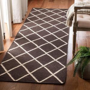 SAFAVIEH, 77 x 244 см, Ковер-дорожка handmade flatweave premium wool, коллекция dhurries, цвет brown / ivory, артикул dhu565c
