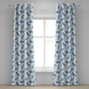 Штора на люверсах ABAKUHAUS с рисунком перьев и гусиных перьев, с эффектом мазков кисти, декоративная, двухпанельная, 280 см x 175 см, светло-голубой и белый