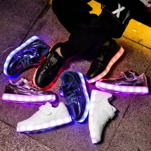 Детские светящиеся кроссовки, светящиеся кроссовки для мальчиков и девочек, USB-зарядка, мигающие кеды, высокие кроссовки LakeRom, синий