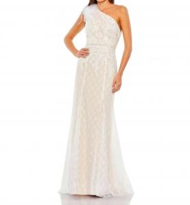 Feather Платье с кружевным асимметричным плечом вечернее в цвете айвори Mac Duggal