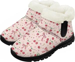 Детские зимние ботинки для девочек и мальчиков, утепленные, с меховой подкладкой, водонепроницаемые, легкие, противоскользящие Chririnla, Bow Cherry