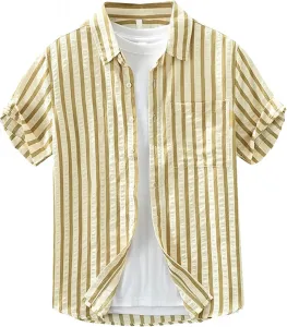 Мужская классическая полосатая кубинская рубашка с лацканами и короткими рукавами VgueElegc