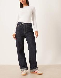 Прямые джинсы Mango Evan из 100% хлопка с контрастной строчкой цвета индиго