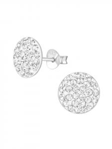 Alexander York Серьги-гвоздики GEO с кристаллами, круглые, 10 мм, белые, из серебра 925 пробы, комплект из 2 штук