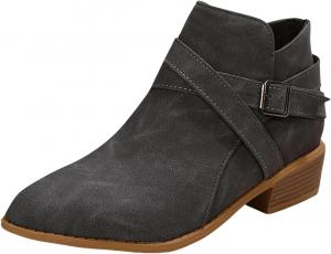 Женские ботильоны с низким каблуком, заостренным носком, массивным каблуком, повседневные с ремешком, V-образным вырезом и боковой молнией, удобные модные короткие сапожки из искусственной замши, классические для выхода, вестерн-стиль Generic, Grey