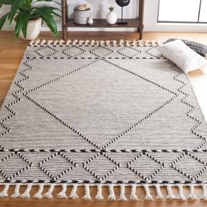 Ковер SAFAVIEH, 92 x 153 см, Vermont Collection, Ivory & Black, ручной работы, марокканский бохо с плетеными кистями из шерсти, идеально подходит для помещений с высокой проходимостью: прихожая, гостиная, спальня (VRM160Z)