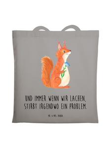 Mr. & Mrs. Panda Джутовая сумка с изображением белки и цветов, а также надписью светло-серого цвета