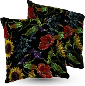 Подушка велюровая PREMIUM с рисунком полевых цветов, 40x40 см, декоративная с наполнителем, для гостиной, спальни или в подарок, 5 шт. 5made