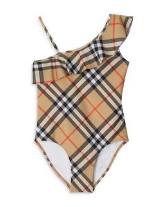 Слитный купальник Fern Single Shoulder Ruffle для девочек - Little Kid, Big Kid Burberry, коричневый/бежевый