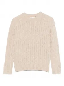 Свитер с круглым вырезом и косичной вязкой Mc2 Saint Barth Kids, бежевый