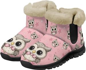 Женские зимние ботинки Jeiento Cute Owl с мехом, утепленные рабочие ботильоны с противоскользящей подошвой, Cute Cartoon Owl