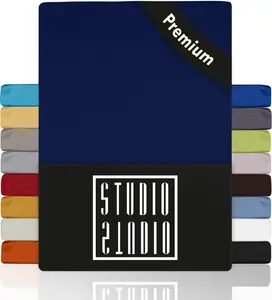 Простыня на резинке Premium 140 x 200 см - 160 x 220 см, 170 г/м², гребенной хлопок с 3% эластана, 100, простыня также подходит для высоких матрасов, пружинных кроватей и водяных кроватей высотой до 35 см - темно-синий STUDIO