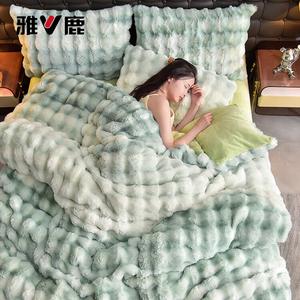 Yalu Комплект постельного белья 1,5 м, 4 предмета: пододеяльник 200x230 см, простыня на резинке, 2 наволочки, состав: туту жун + милк жун, цвет: волновой зеленый, Class A, Qicai