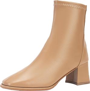 Женские ботильоны на каблуке, модные с заостренным носком, массивным блок-каблуком, на молнии, короткие кожаные ботинки для женщин, туфли под платье, осень-зима, элегантные Generic, 1-Khaki