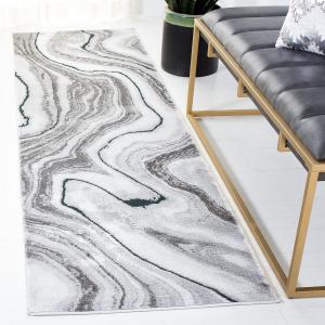 Ковер SAFAVIEH, 69 x 244 см, Craft Collection Runner, Grey & Green, современный абстрактный дизайн, не линяет и прост в уходе, идеален для помещений с высокой проходимостью в гостиной, спальне (CFT819Y)