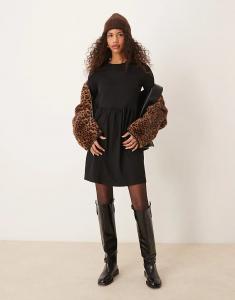 Платье-рубашка мини из джерси с длинными рукавами New Look черного цвета