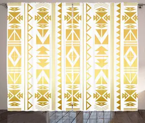 Шторы ABAKUHAUS в этническом деревенском стиле с каймой Ombre в стиле примитив, универсальные ленточные шторы для гостиной с петлями и крючками, 280 x 175 см, желто-белые