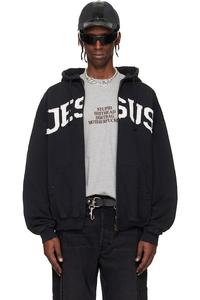 Vetements Черная толстовка на молнии с надписью «Иисус Христос»