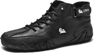 Мужские водонепроницаемые противоскользящие высокие ботинки Поло ручной работы из замши для повседневной носки и активного отдыха Generic, черный
