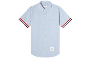 Полосатая рубашка с коротким рукавом THOM BROWNE, синий