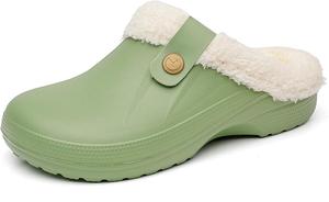 Сабо Armadillo для садоводства для женщин и мужчин, с меховой подкладкой, с памятью формы, теплые пушистые тапочки, зимние водонепроницаемые тапочки для дома и улицы, зимние теплые мягкие домашние тапочки с закрытым носком, унисекс Baimiu, зеленый