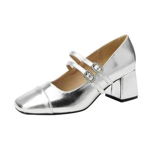 Туфли Мэри Джейн на массивном каблуке, женские, серебристые TATAYA, Silver