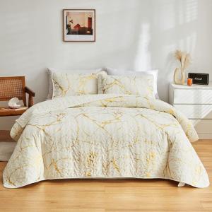 YUSIWOAL Комплект постельного белья Bianco Full с золотым тиснением, металлизированным покрывалом и стёганым одеялом Bianco