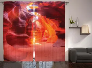 Штора в деревенском стиле ABAKUHAUS, США, Солнечный луч, Каньон Антилопы, для спальни, присборенная, с петлями и крючками, 280 x 175 см, цвет: оранжевый, кораллово-красный Abakuhaus