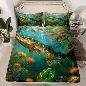 Erosebridal Комплект постельного белья Hunting and Fishing с принтом подводных морских животных, Deep Green